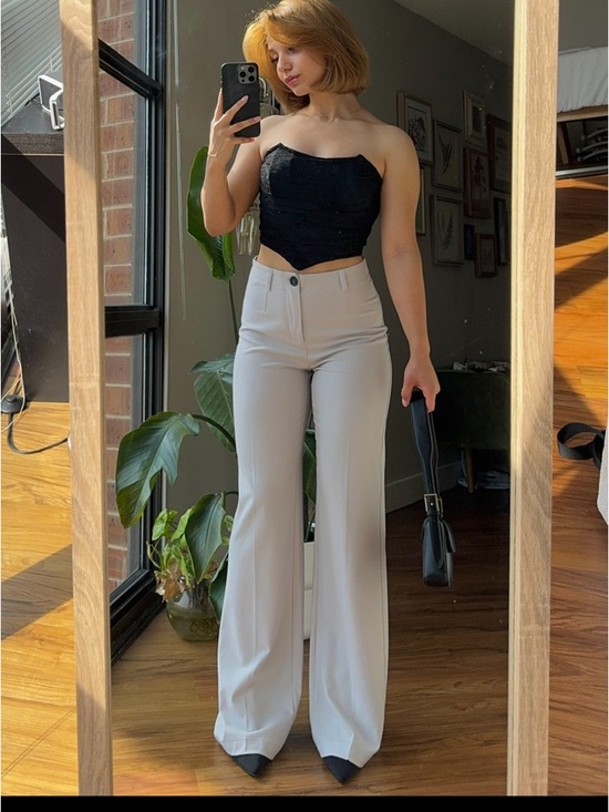 Bershka Denim - Bershka Cream High-Waist Wide Leg Pants